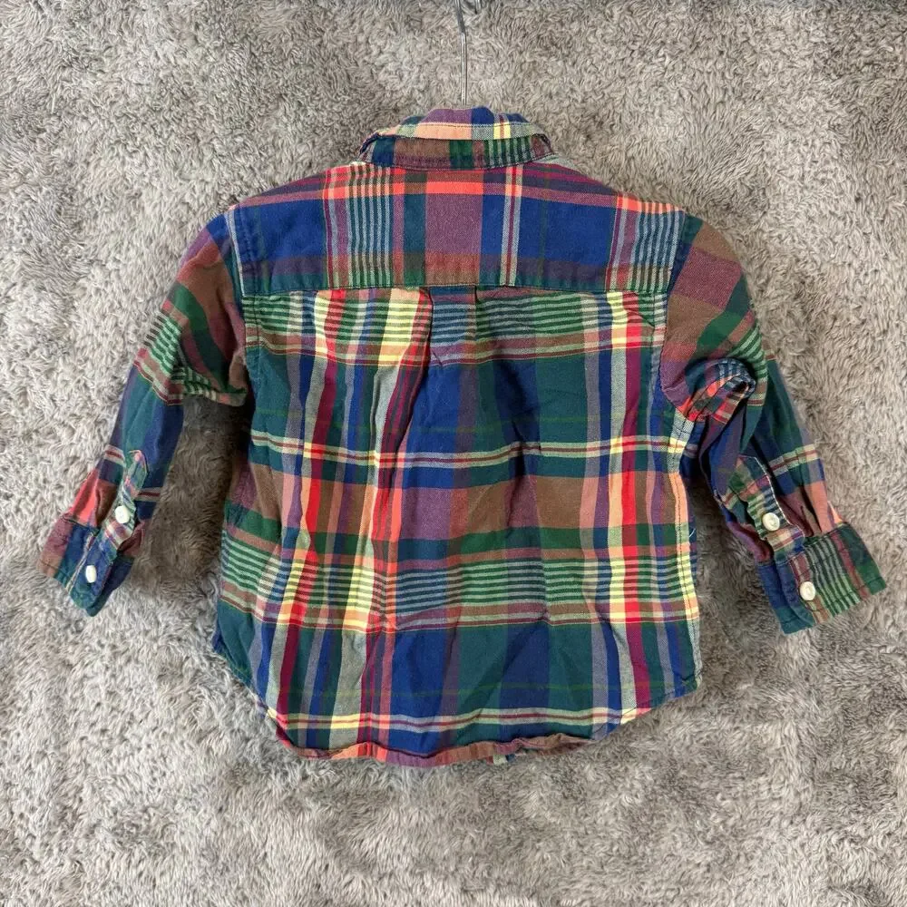 Ralph Lauren Rainbow Plaid Button Down Shirt Boys 12 Months Long Sleeve